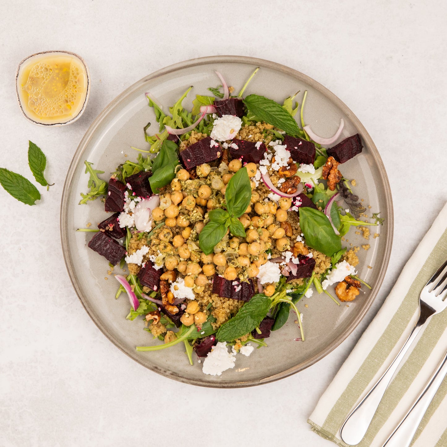 Beetroot, Feta & Quinoa Salad with Pesto Chickpeas (V)