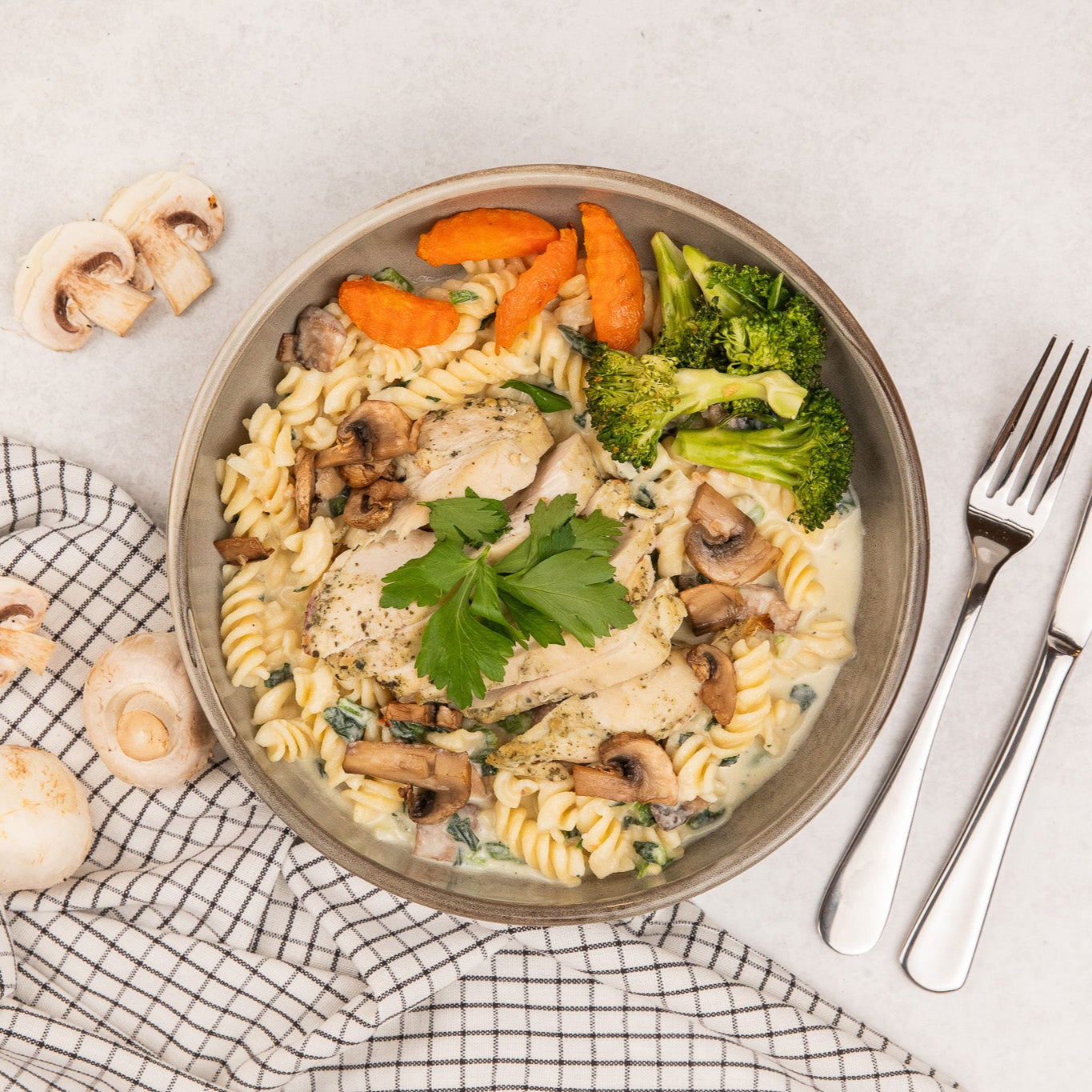 Chicken & Mushroom Alfredo Pasta Bake
