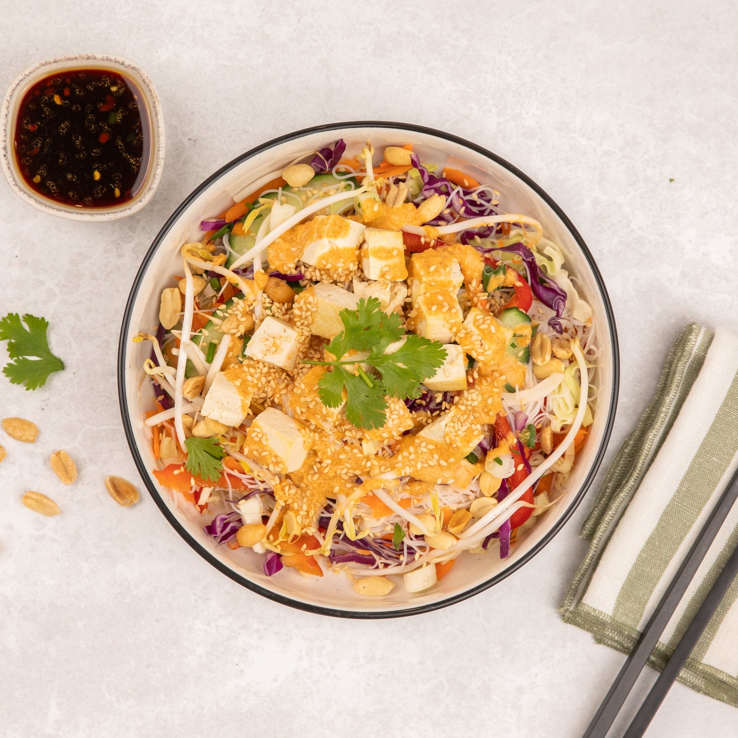 Asian Rice Noodle Salad with Satay Tofu (V)
