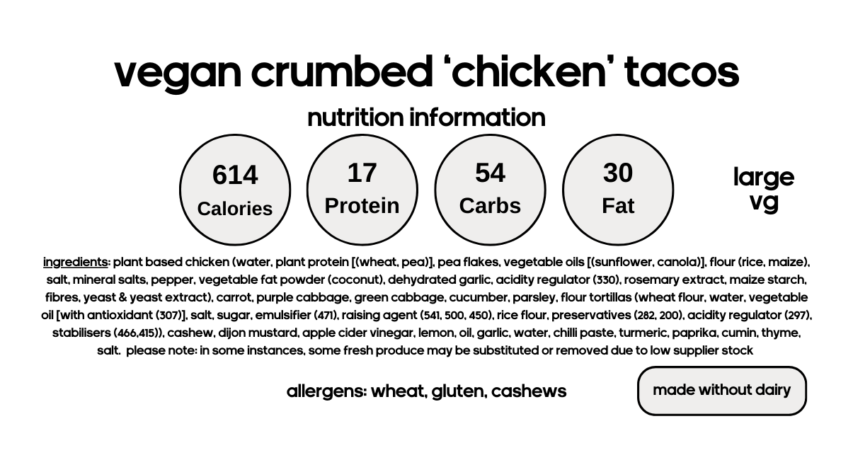 Vegan Crumbed Chicken Tacos (V)