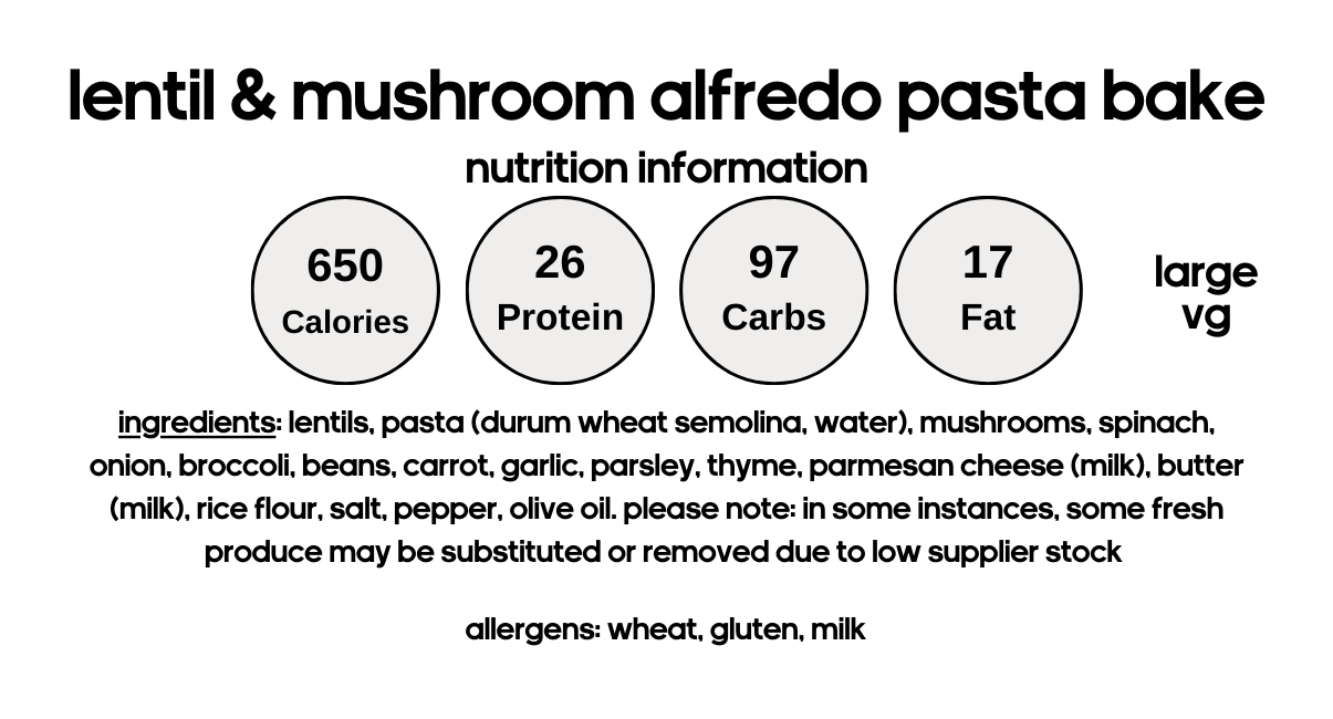 Lentil & Mushroom Alfredo Pasta Bake (V)