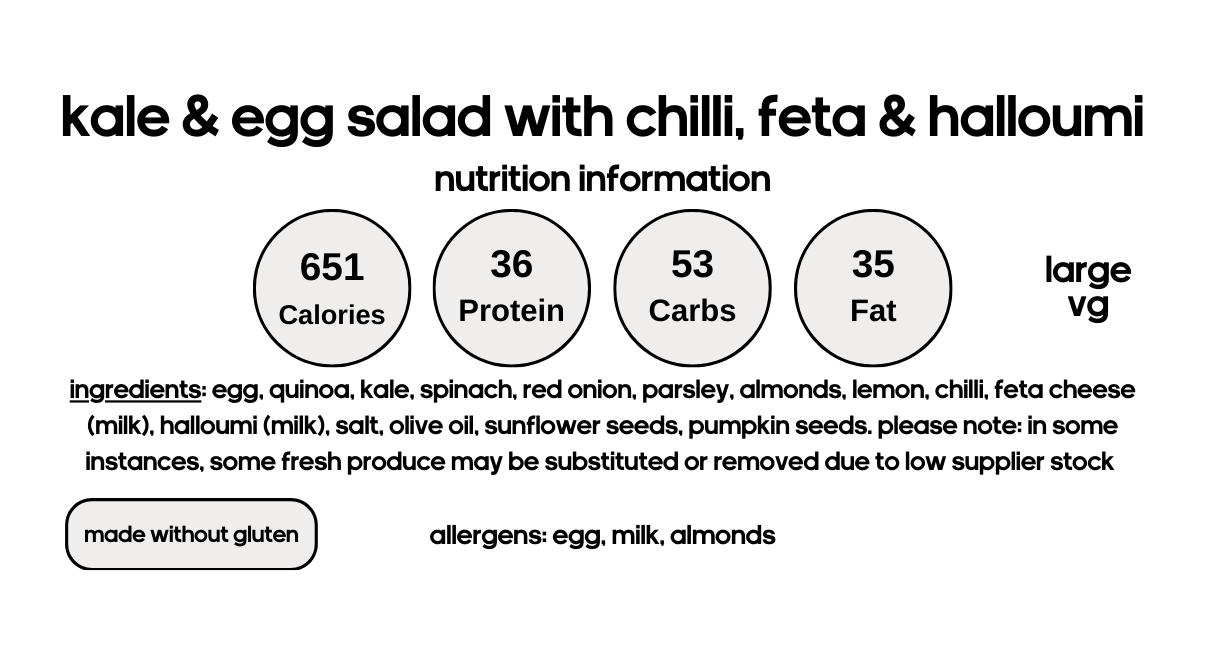 Kale & Egg Salad with Chilli, Feta & Halloumi (V)