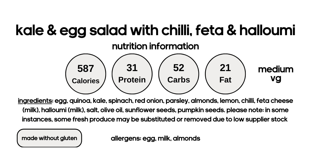 Kale & Egg Salad with Chilli, Feta & Halloumi (V)