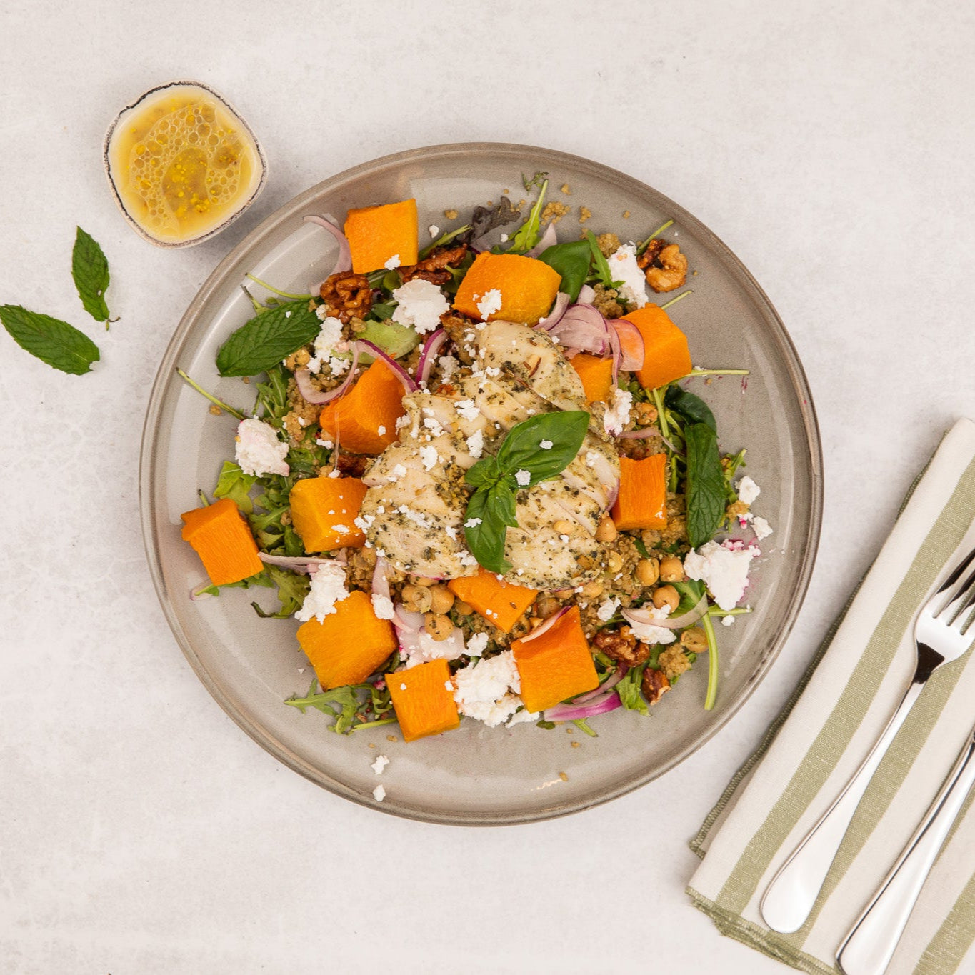 Pesto Chicken, Pumpkin, Feta & Quinoa Salad