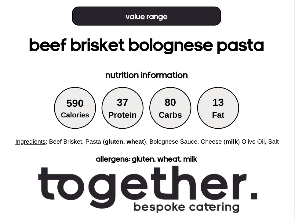 Beef Brisket Pasta Bolognese (6 Meal Pack)