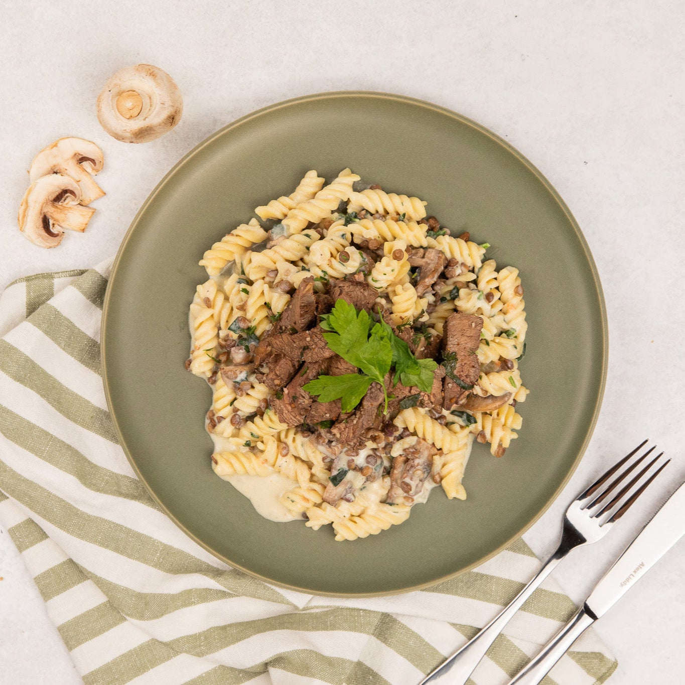 Beef & Mushroom Alfredo Pasta Bake