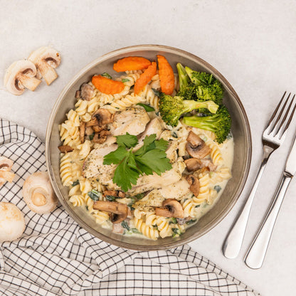 Chicken & Mushroom Alfredo Pasta Bake