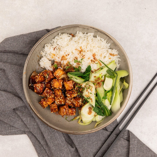 Hoisin Tofu with Rice & Asian Greens (V)