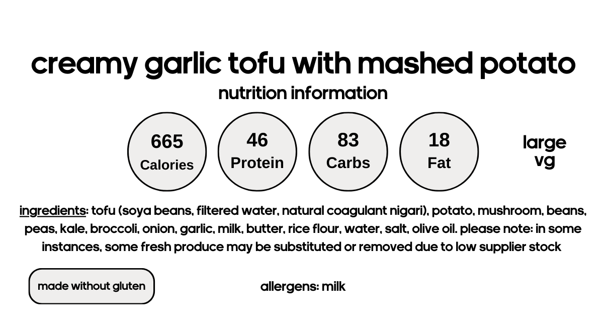 Creamy Garlic Tofu with Mashed Potato & Greens (V)