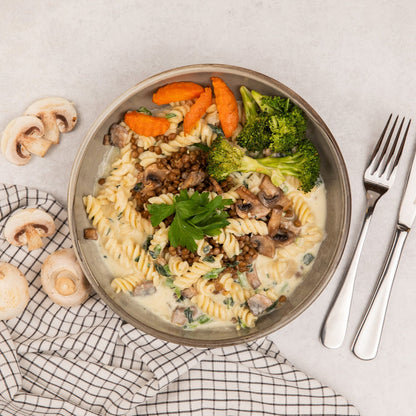 Lentil & Mushroom Alfredo Pasta Bake (V)