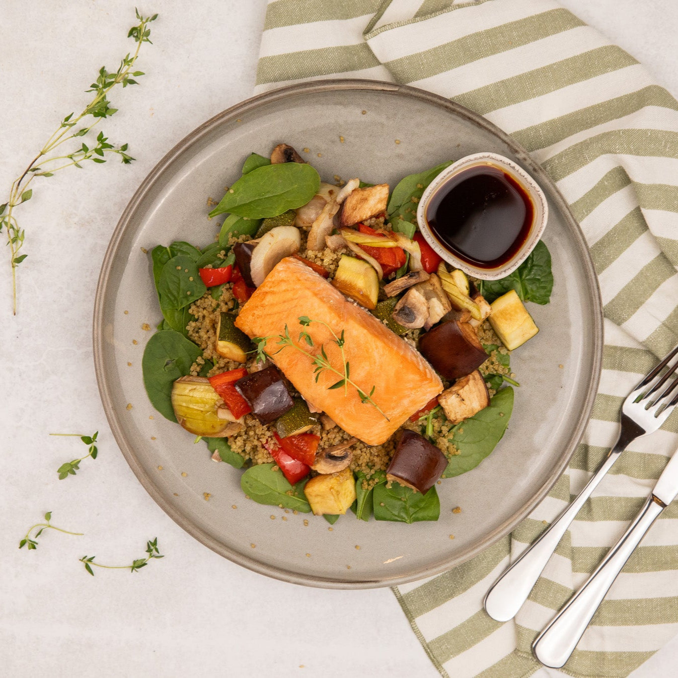 Mediterranean Roasted Vege Salad with Salmon