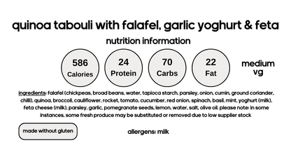 Quinoa Tabouli with Mediterranean Falafel, Garlic Yoghurt & Feta (V)