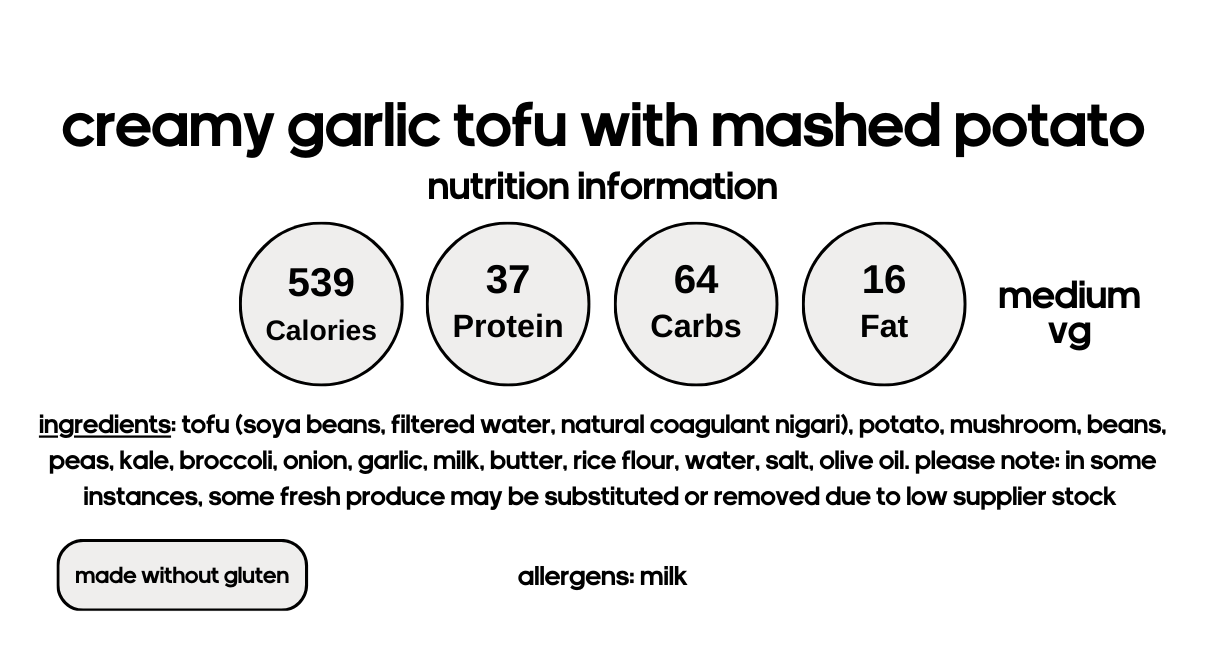 Creamy Garlic Tofu with Mashed Potato & Greens (V)