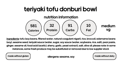 Teriyaki Tofu Donburi Bowl (V)