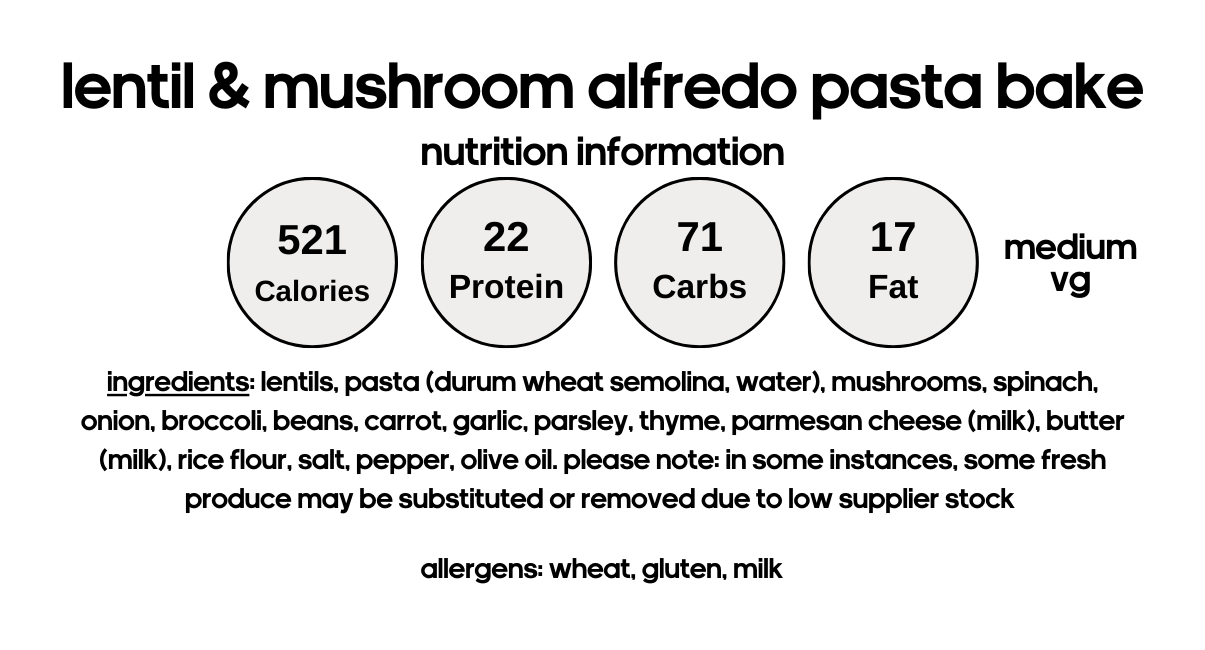 Lentil & Mushroom Alfredo Pasta Bake (V)