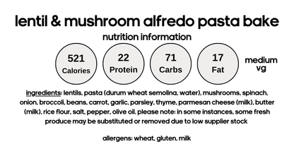 Lentil & Mushroom Alfredo Pasta Bake (V)