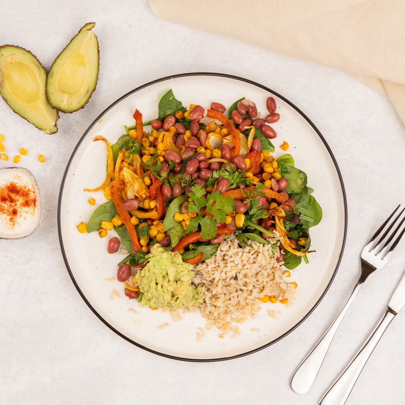 Mexican Fajita Salad with Rice & Beans (V)
