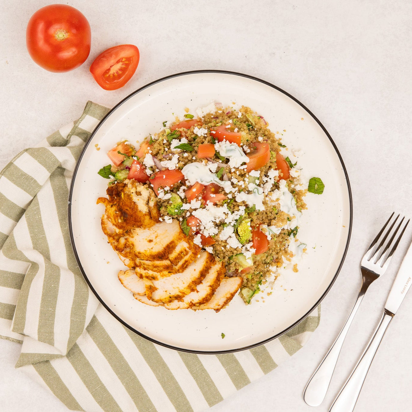 Quinoa Tabouli with Mediterranean Chicken, Garlic Yoghurt & Feta