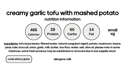 Creamy Garlic Tofu with Mashed Potato & Greens (V)