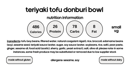 Teriyaki Tofu Donburi Bowl (V)