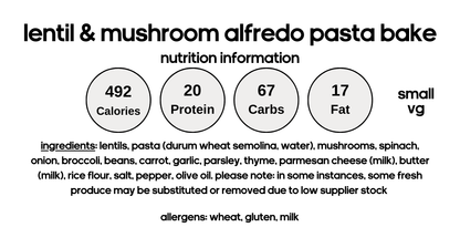 Lentil & Mushroom Alfredo Pasta Bake (V)