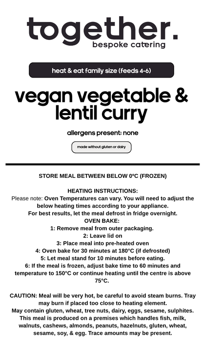 Vegan Vegetable & Lentil Curry Family Meal