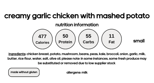 Creamy Garlic Chicken with Mashed Potato & Greens