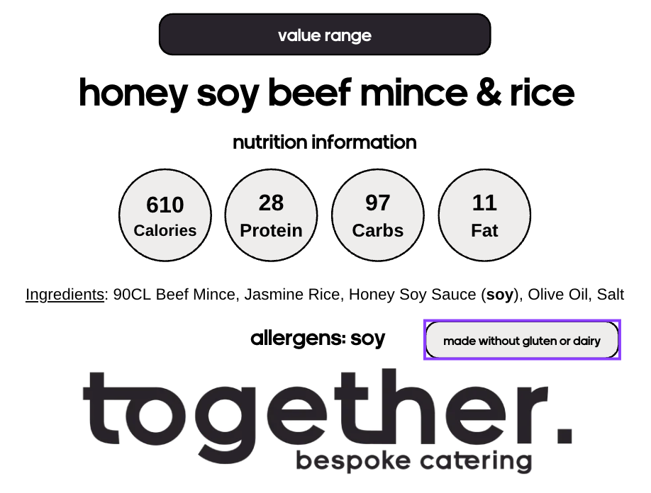 Honey Soy Beef Mince & Rice (6 Meal Pack)